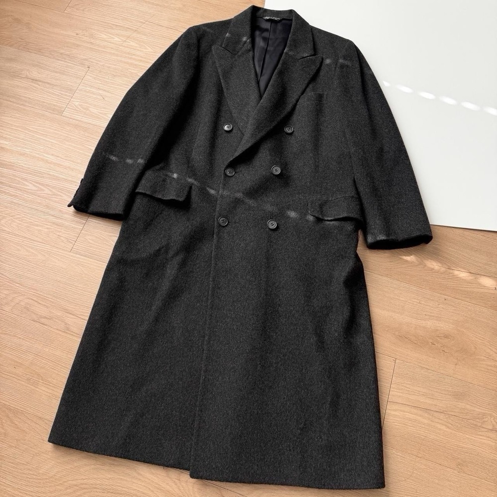 Vintage Cashmere Overcoat Large Blazer Trench Grey Tailored Preppy Minimalist - Picture 2 of 7